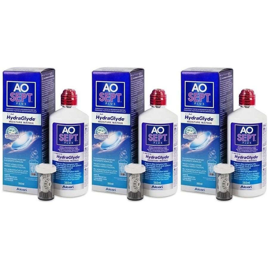 Solutie curatare lentile de contact AO Sept Plus 3 x 360 ml + suport lentile cadou marca Alcon / Ciba Vision cu comanda online