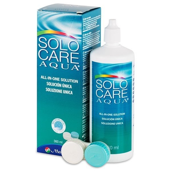 Solutie intretinere lentile de contact Solo-Care Aqua 360 ml + suport lentile cadou marca Menicon cu comanda online