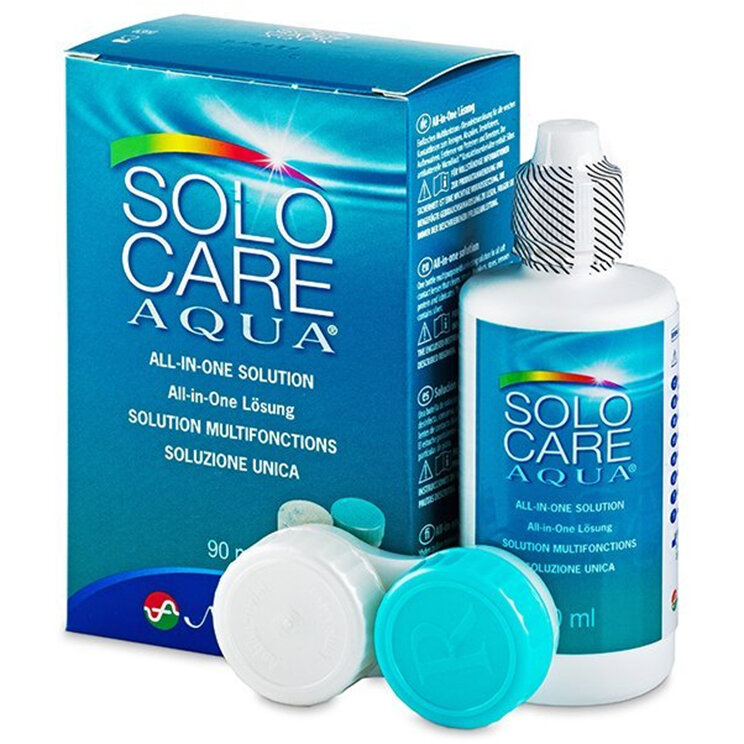 Solutie intretinere lentile de contact Solo-Care Aqua 90 ml + suport lentile cadou marca Menicon cu comanda online